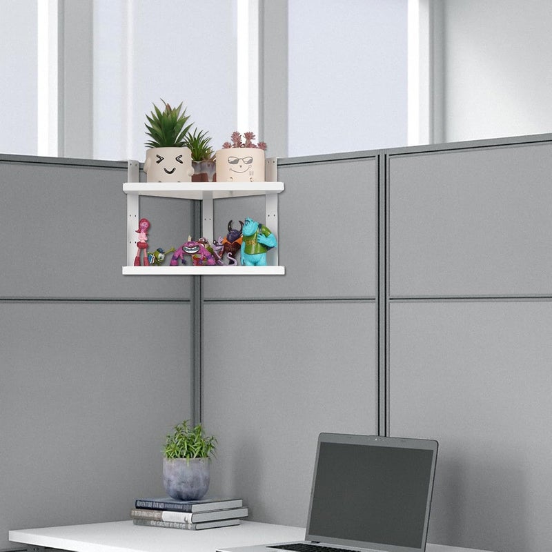 Olpchee Office Cubicle Shelf - Height Adjustable Corner Shelf with Adjustable Hooks - Image 2